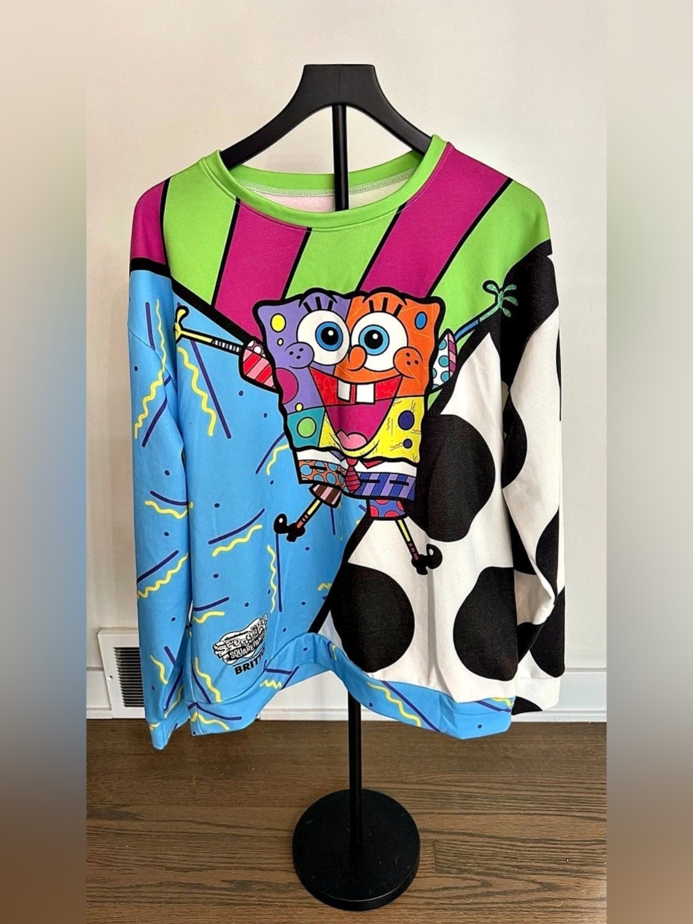 VINTAGE/Nickelodeon SpongeBob/Square/BRITTO/ Color Block Graphic Sweatshirt